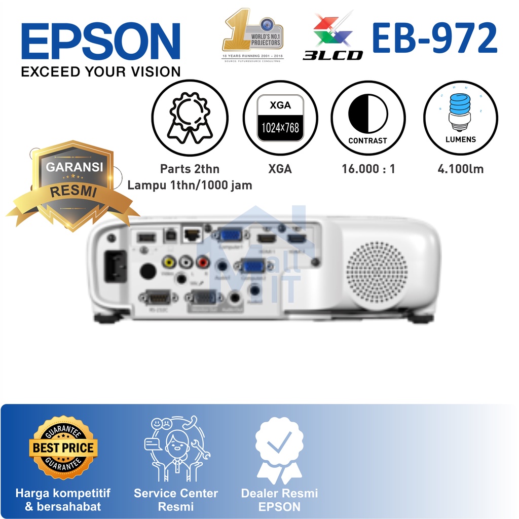 (PACKING KAYU) PROYEKTOR EPSON EB-972 EPSON EB972 EPSON EB 972 GARANSI RESMI