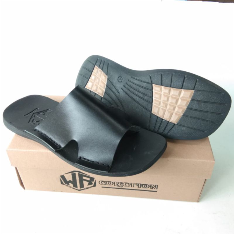 Sandal slop pria kulit asli santai