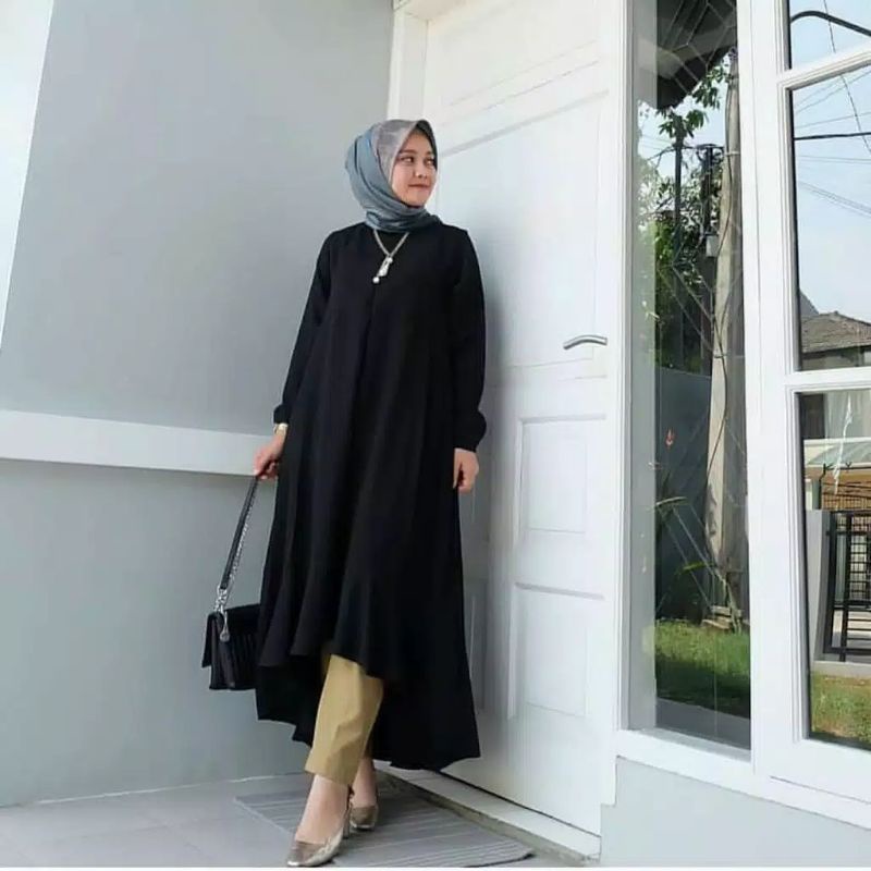 Baju Tunik Remaja Kekinian Polos Modern Terbaru 2021 Lebaran Santai Hitam Jumbo S M L Xl Xxl Xxxl 5L