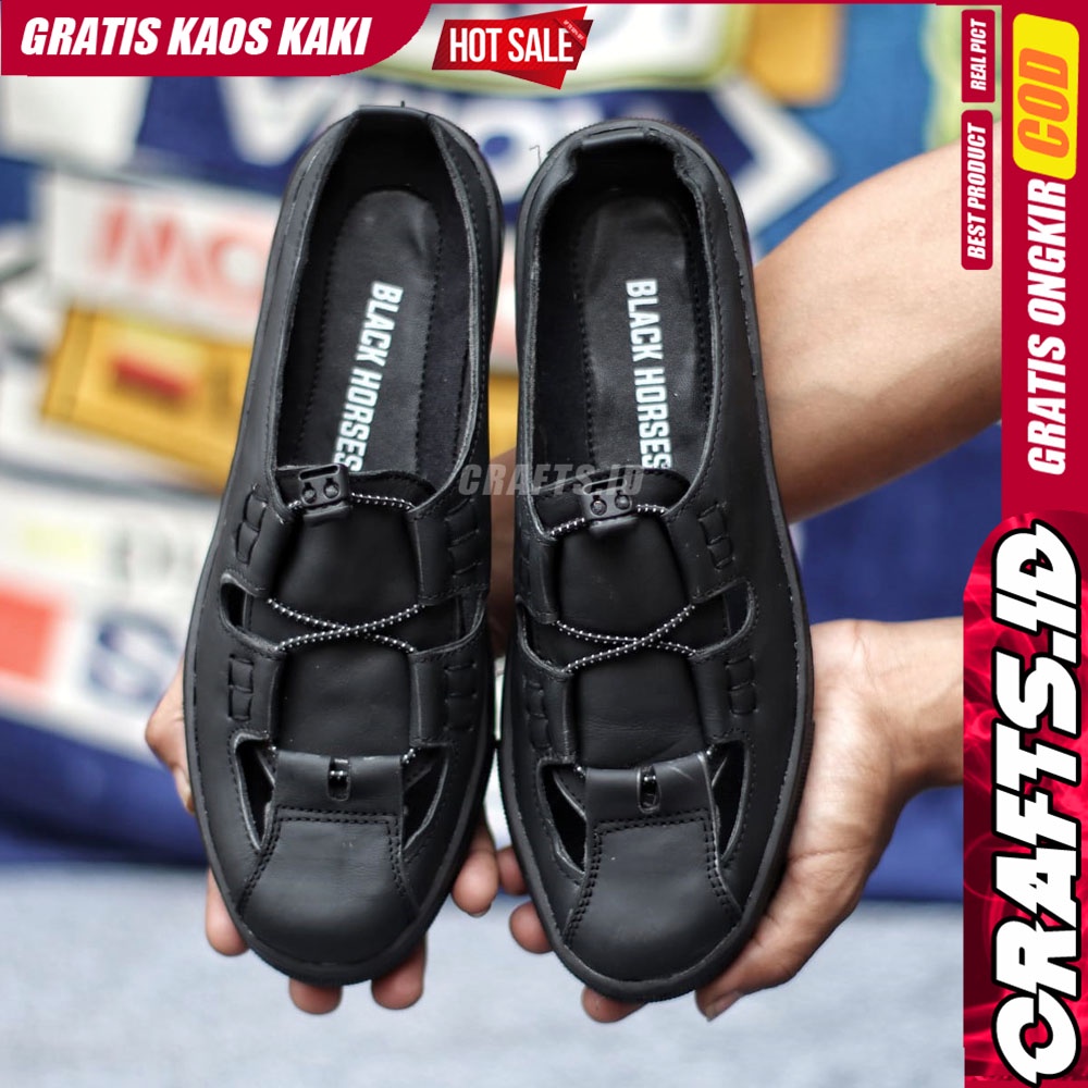 CRAFTS  FIXXI Sepatu Sandal Casual Sneakers Kulit Bustong Tutong Pria Hitam