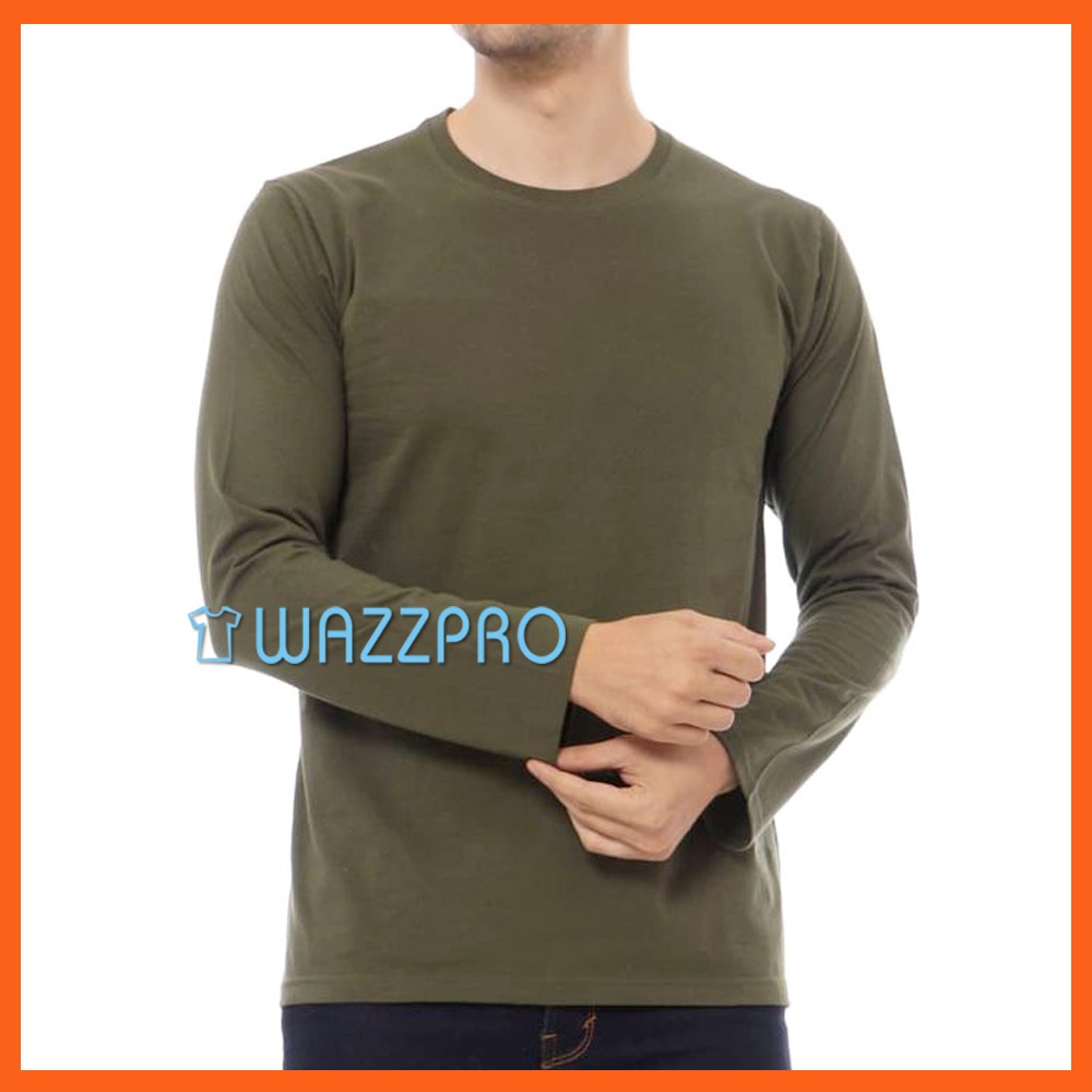 Kaos Polos Distro Pria Wanita Cotton Combed 30s Lengan Panjang Hijau Army / Baju Polos Cowok Cewek H