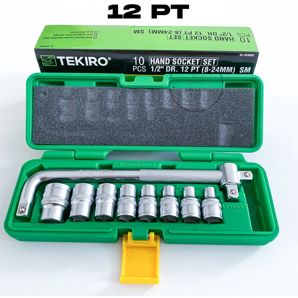 Tekiro kunci sok sock shock socket set 10pcs 1/2&quot; inch DR 6 PT 12 PT 8 - 24 mm hand socket set tekiro