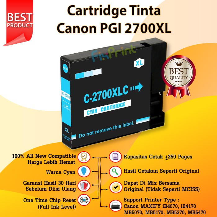 Tinta Compatible Canon PGI 2700XL Refill Printer IB4070 IB4170 MB5070