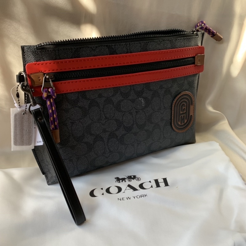 COACH CLUTCH ACADEMY POUCH IN SIGNATURE CANVAS WITH PATCH ORIGINAL