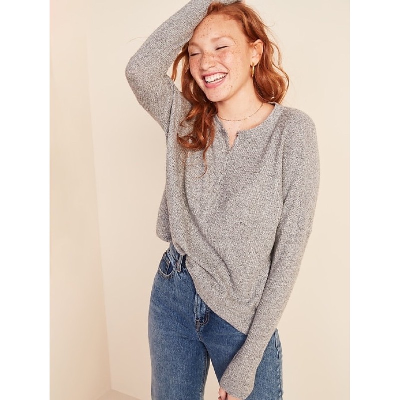 OLDNAVY WAFFLE KNITTED TOP - ATASAN SWEATER RAJUT ORIGINAL BRANDED-KNIT GREY