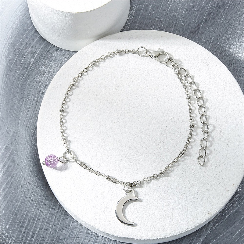 Korea Manis Crystal Ball Moon Liontin Gelang Aksesoris Fashion Wanita