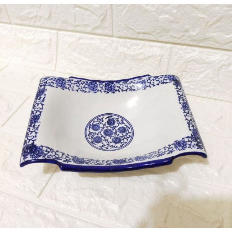 Piring saji model perahu 10pcs/  Piring keramik biru putih