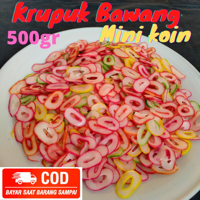 

Krupuk Bawang Mentah Mini koin Kemasan 500gr kualitas super Bisa COD