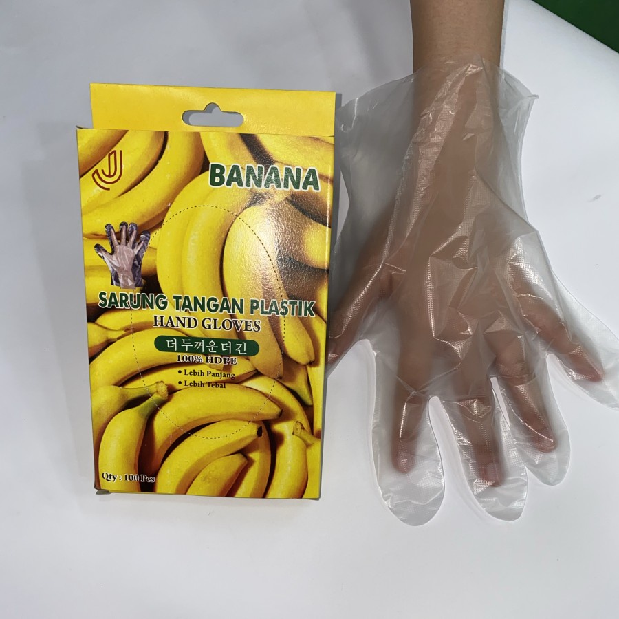 promo Sarung Tangan Plastik Banana 100% HDPE Food Grade 1 kotak 100pcs