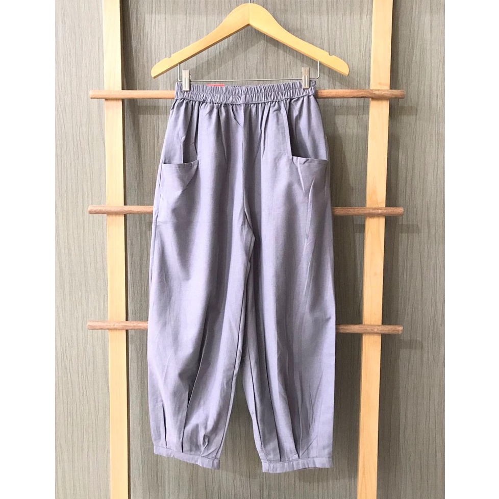 CoD- Hinata Pants- Celana Santai 7/9- Celana Kulot Wanita- Celana Baggy Rami Premium- Celana Panjang-Abu - Abu