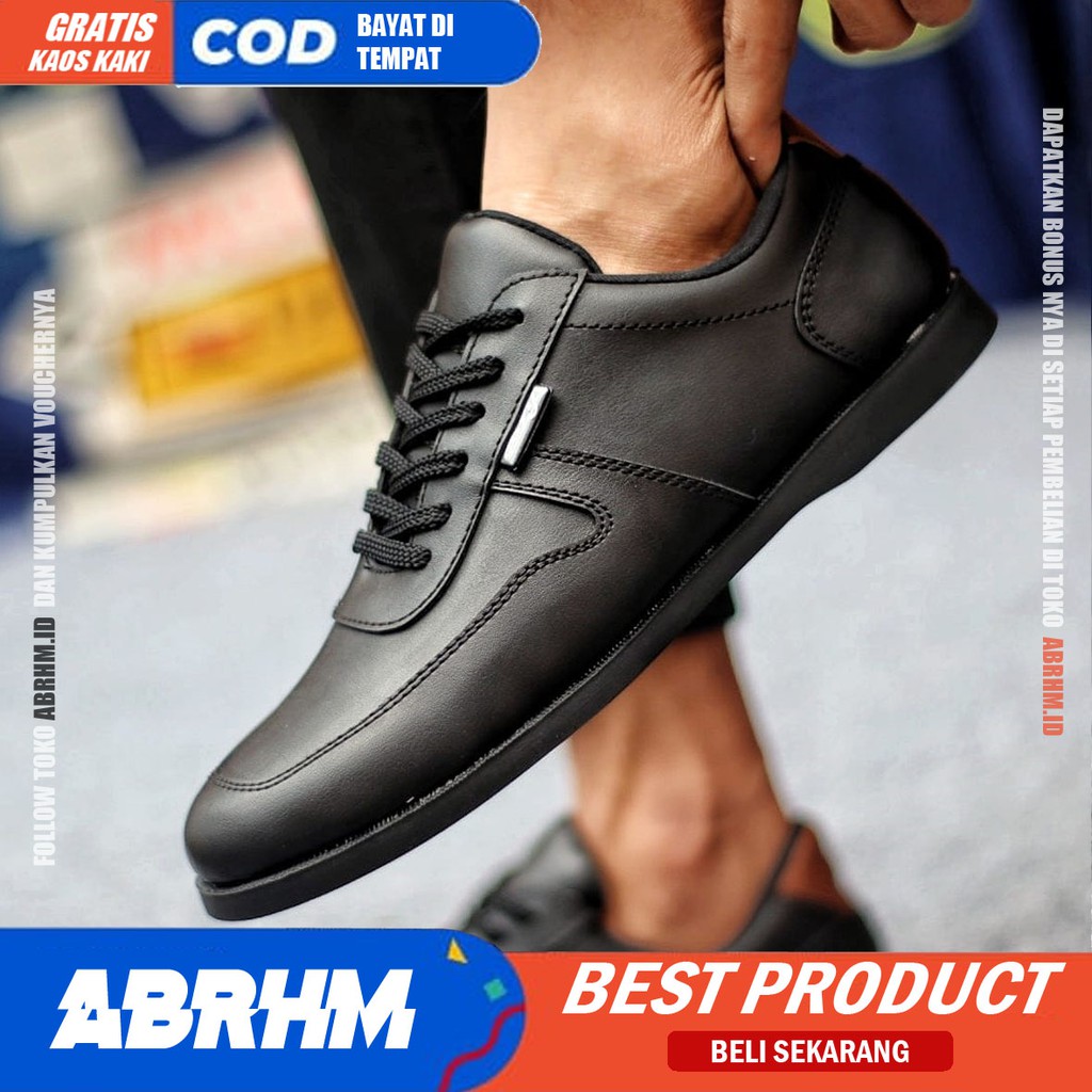 ABRHM x COSENZA Sepatu Pantofel Formal Casual Nikah Hitam Pria Kulit Pu Kerja Kantor