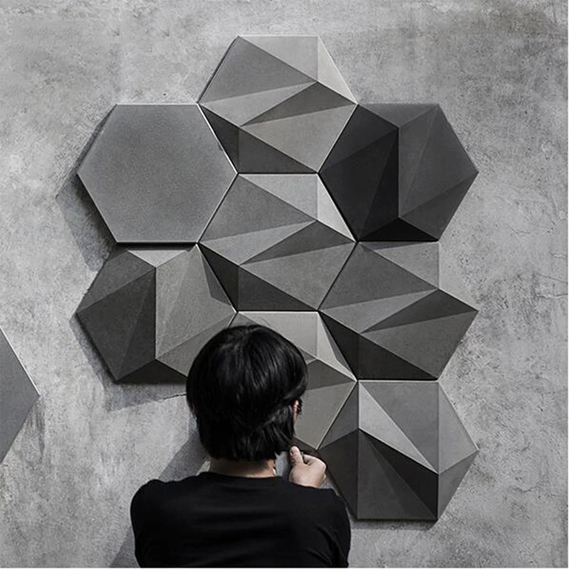 3D geometric concrete wall brick silicone mold cement TV background wall brick mold hexagon