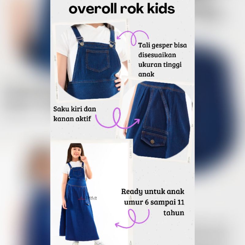 Sola - Overoll Rok Anak Rok jeans anak Warna Navy usia 6-11 tahun kode 8980