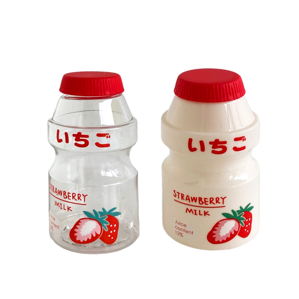 Botol Minum Unik Transparan / Tali dan Non Transparan / Tali Fruity 480ML-Merah