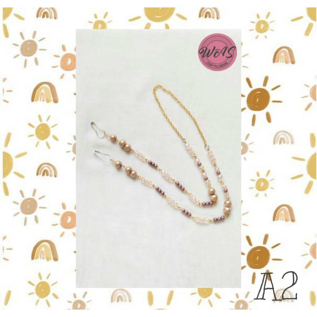 Strap Masker / Mutsin 4mm 8mm /  Mutiara sintesis / Handmade / Mutiara ungu / Kristal putih