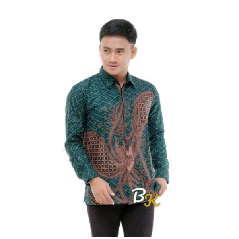 BATIK PRIA WARNA HIJAU- BATIK PRIA LENGAN PANJANG - Size M,L,XL,XXL