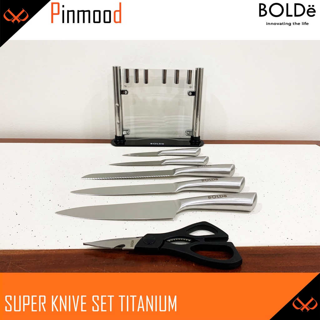 BOLDE SUPER KNIVES TITANIUM 7 PCS SET SILVER PISAU STAINLESS STEEL KNIFE GUNTING SCISSOR