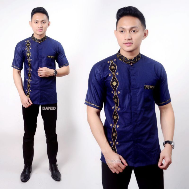 Koko Batik murah kemeja pria batik lengan pendek navy sopal hitam maroon putih biru elektrik abu-abu