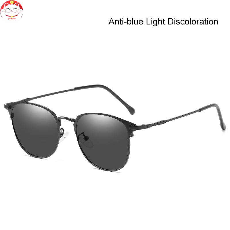 Bluelight-blocking Glasses Outdoor Photochromic Flat Lens 14g Ultralight Retro Style Round Frame for Computer Workers