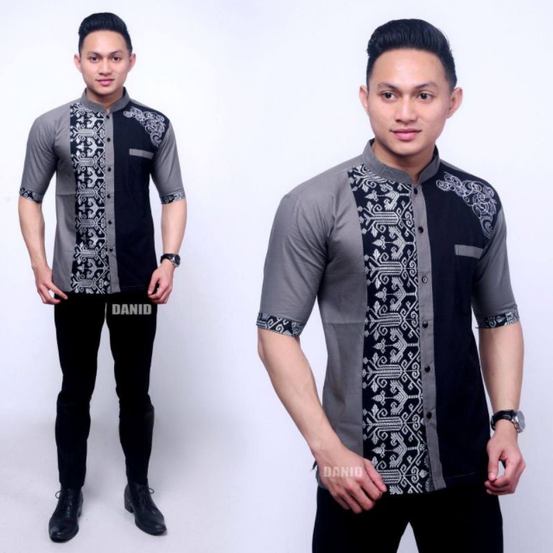 Baju Koko Pria Baju Koko Muslim Baju Koko Kombinasi Batik Lengan Panjang