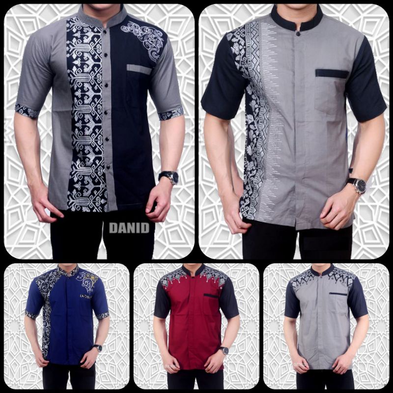 Baju koko pria lengan pendek koko batik prada kombinasi bordir