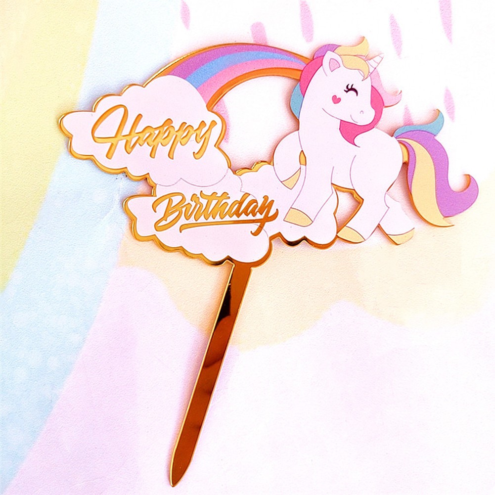 Topper Kue Ulang Tahun Desain Unicorn Bahan Akrilik Reusable Untuk Dekorasi Pesta