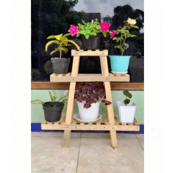 rak bunga / rak bunga susun kayu halus murah minimalis / rak tingkat kayu serbaguna muat 7 pot besar