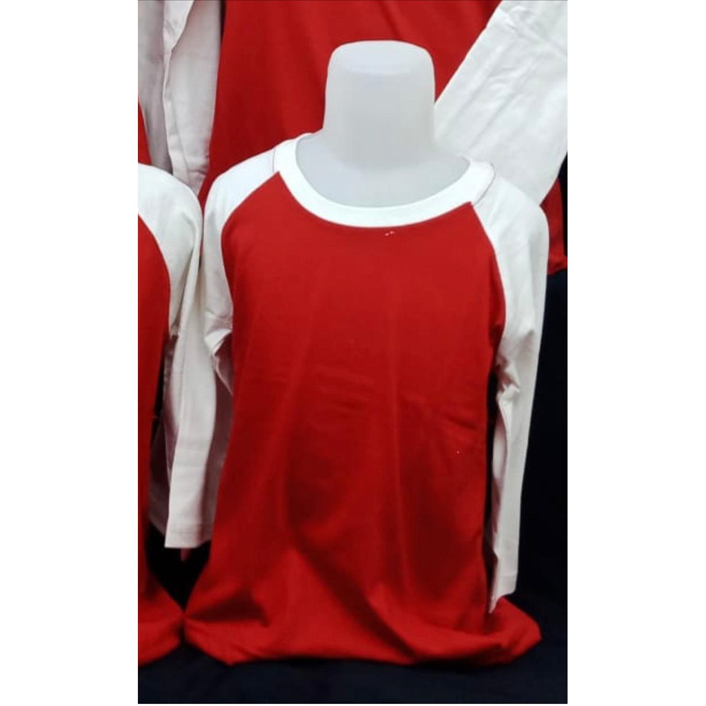 RAGLAN ANAK POLOS LENGAN 3/4 BADAN MERAH LENGAN PUTIH MLXLXXL UNISEX