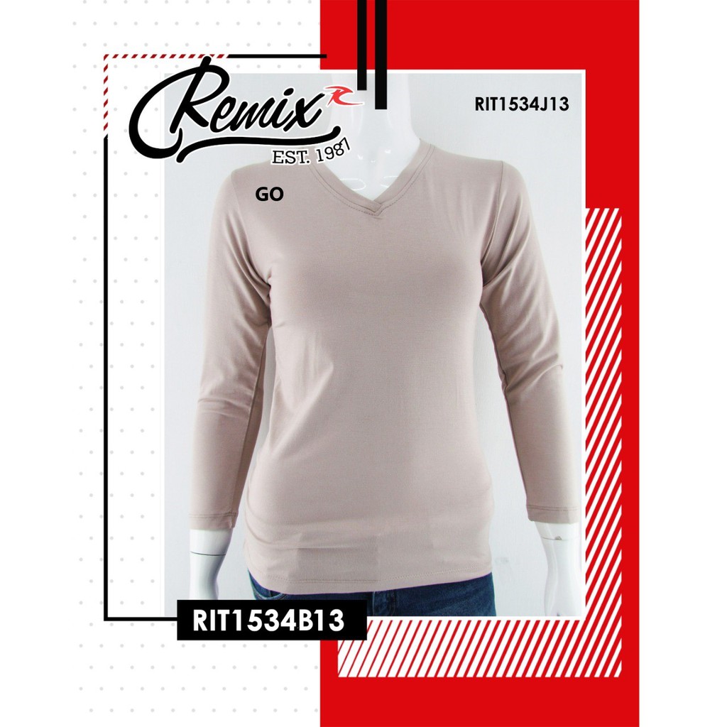 gof REMIX By (CARDINAL)   KAOS OBLONG Wanita T-Shirt Lengan Panjang Kerah V-Neck