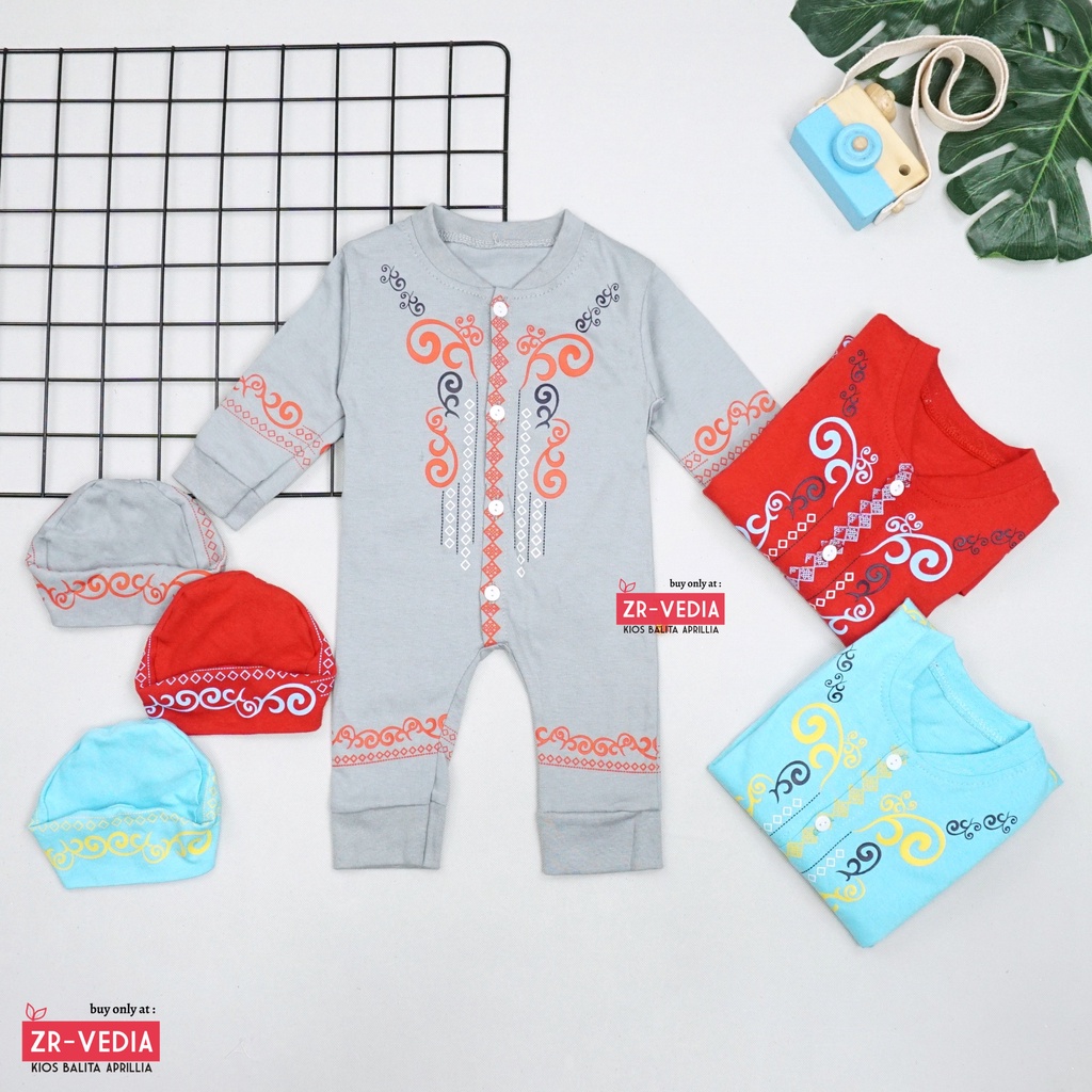 (0-12 Bulan) Koko Jumper Naufal / Baju Muslim Baby Anak Laki All Size Katun Romper Bayi Newborn