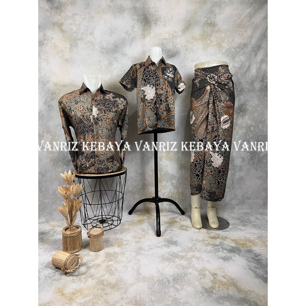 Vanriz Kebaya-Kemeja Batik Pria Lengan Panjang Couple Anak Dan Rok Lilit