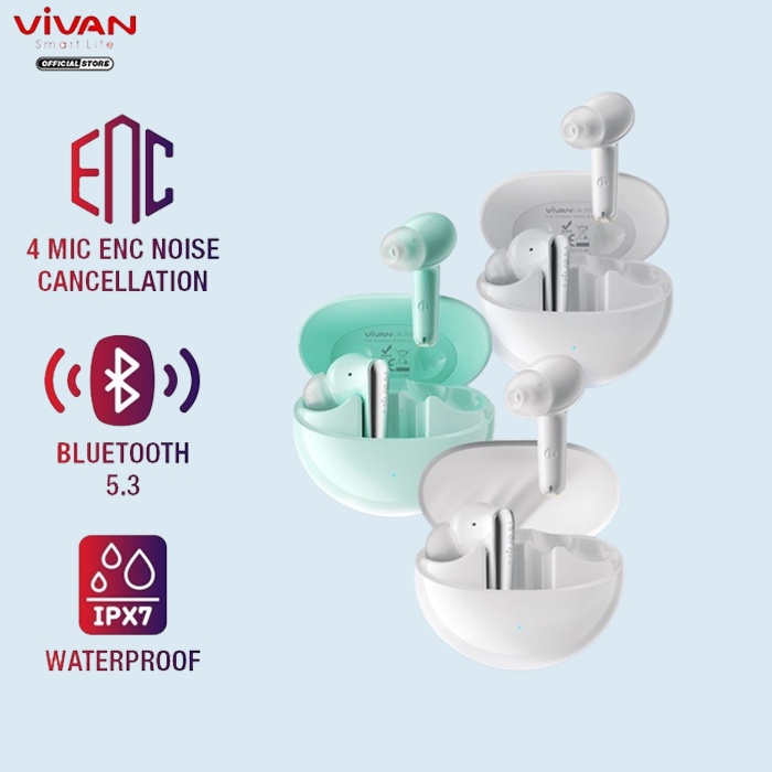 Vivan 200Nc Earphones Headset Airbuds Tws Bluetooth 5.3 Noise Cancellation Waterproof Ipx7 Music Cal