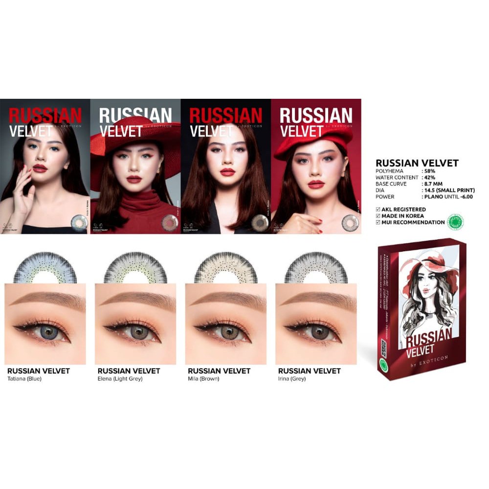PAKET SOFTLENS RUSSIAN VELVET DIA 14,5MM NORMAL &amp; MINUS + CAIRAN ICE 60ML + PINSET + LENSCASE / COD INSTAN SAMEDAY / LENSA KONTAK / PAKET MURAH