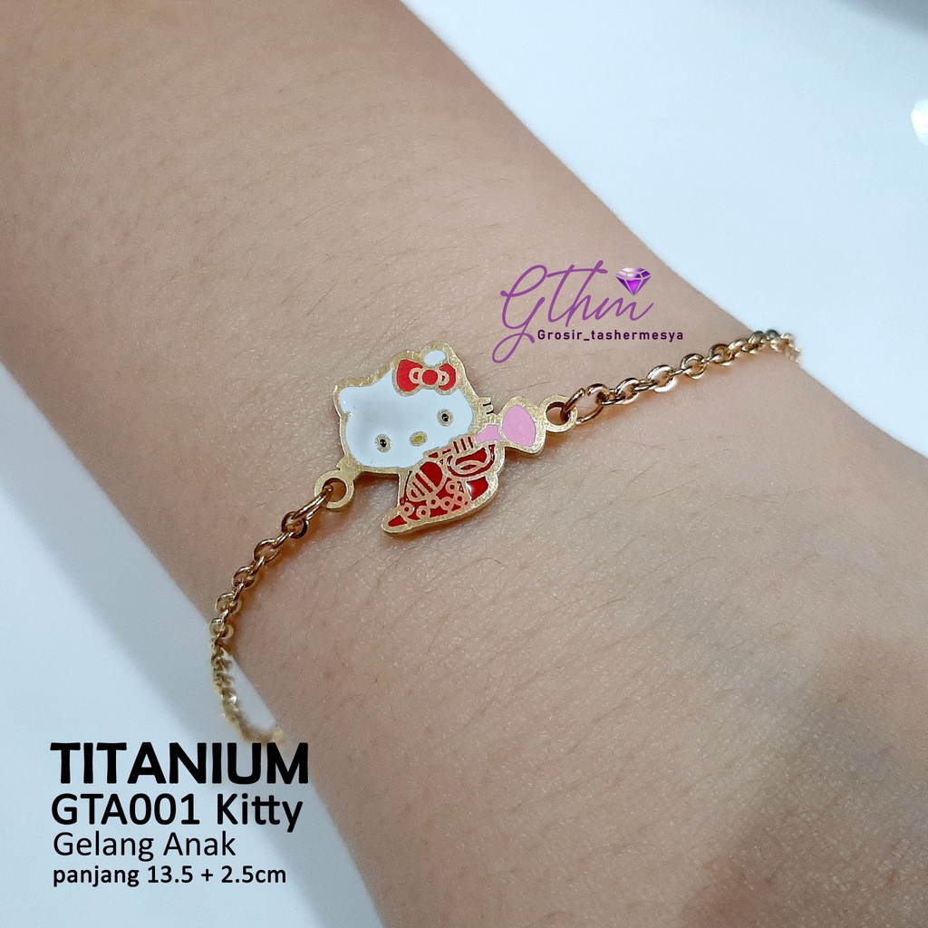 Gelang tangan anak titanium kitty gta001 anti karat motif random