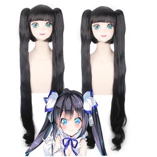 LOL-121 wig clip on rambut palsu cosplay hestia black twintail