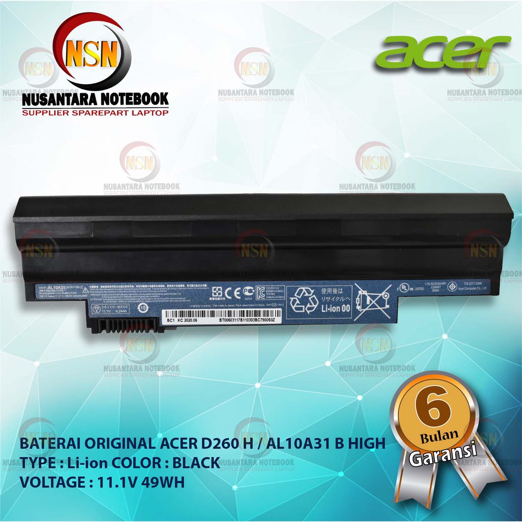 Baterai Original Laptop Acer Happy D257 D260 H Tebal / AL10A31 B BLACK HIGH