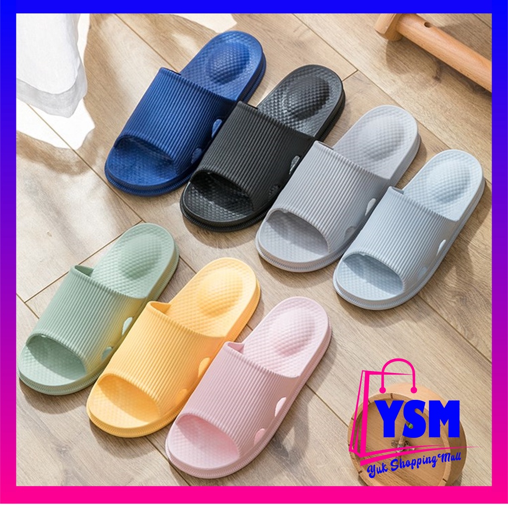 YSM Sandal Slop Karet Polos Tebal 6494 Sendal Rumah Berkualitas Motif Salur Sendal EVA Empuk Sendal Karet Couple Garis Home Slipper Anti Slip Wanita Pria Gaya Korea Murah Import
