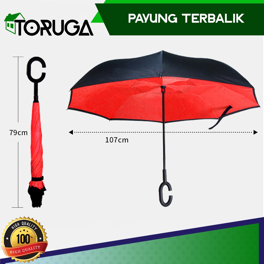 Payung Terbalik Kazbrella Gagang C Besar Reverse Umbrella 2 Lapis Tebal Multifungsi