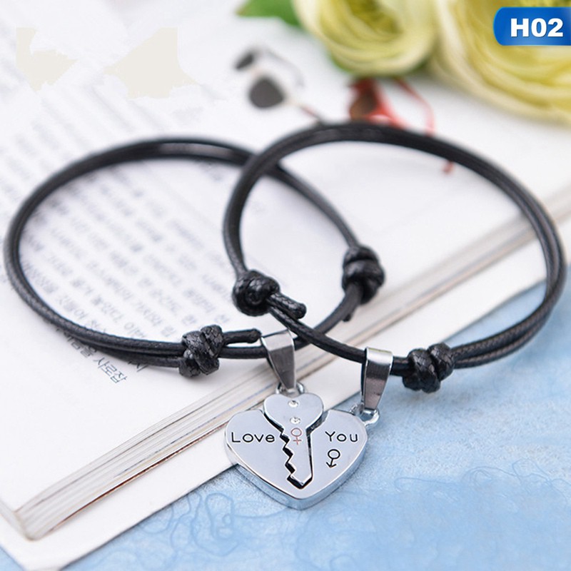 Heart-Shaped Stitching Bracelet Handmade Black Rope Chain Couple Gifts Pop