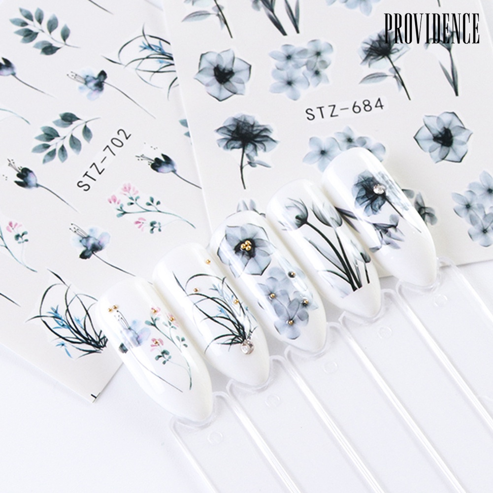 Providence 24 Lembar Stiker Decal Transfer Air Motif Tanaman Bunga Untuk Dekorasi Nail Artmanicure Diy