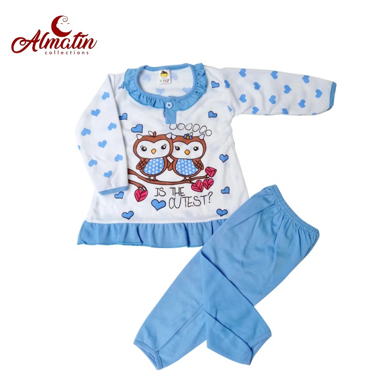 Setelan Baju Piyama Panjang Bayi Perempuan Motif Owl Murah / Baju Bayi Piyama Owl Rifky (3 Pasang)