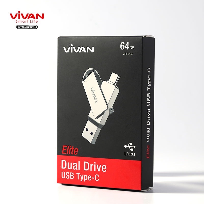 VIVAN Flashdisk OTG VOC232/VOC264 32GB 64GB VOC Dual Interface Type-C &amp; USB3.1 Metal Body Silver Garansi 1 Tahun