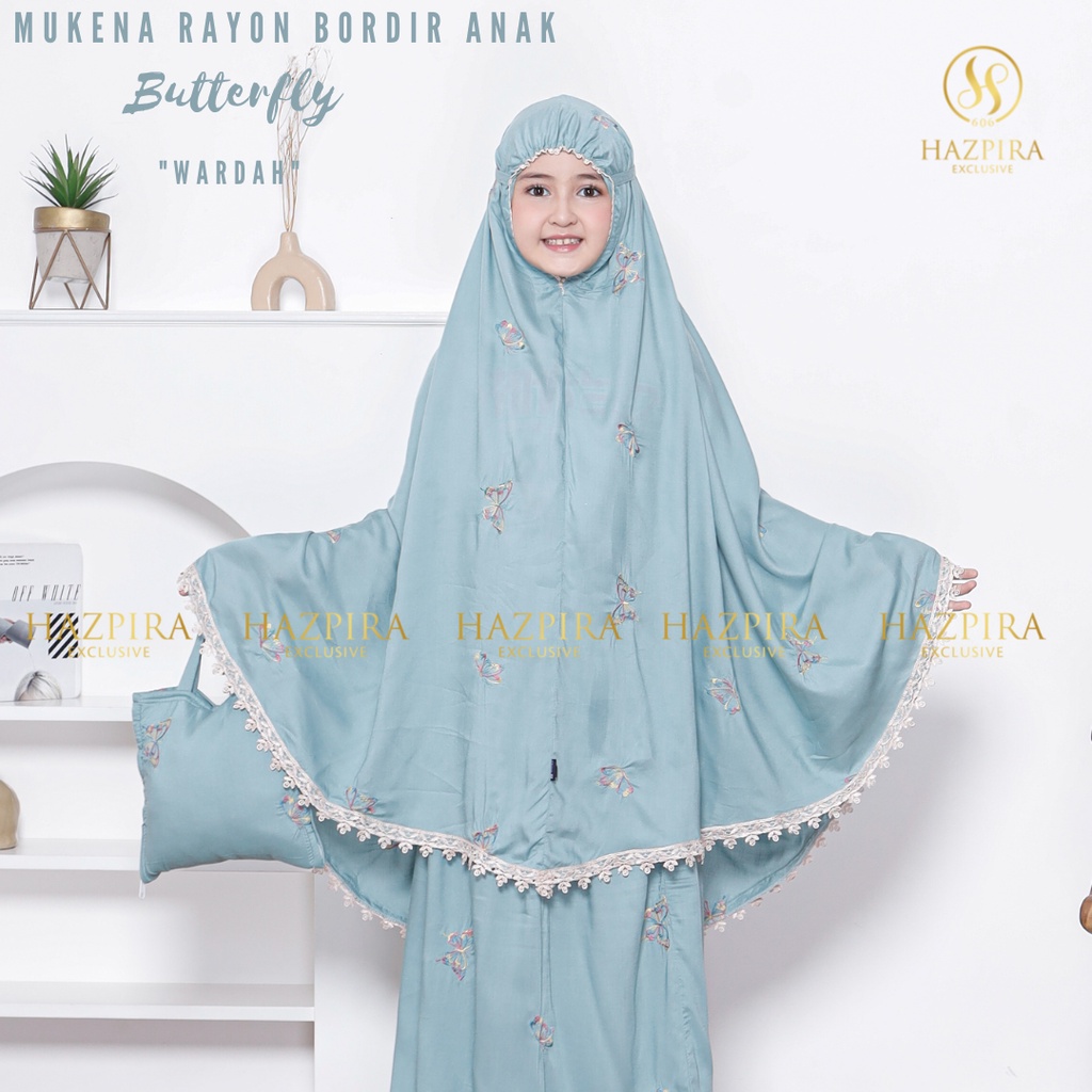 MUKENA ANAK RAYON BORDIR KUPU-KUPU BUTTERFLY 5 - 15 TAHUN