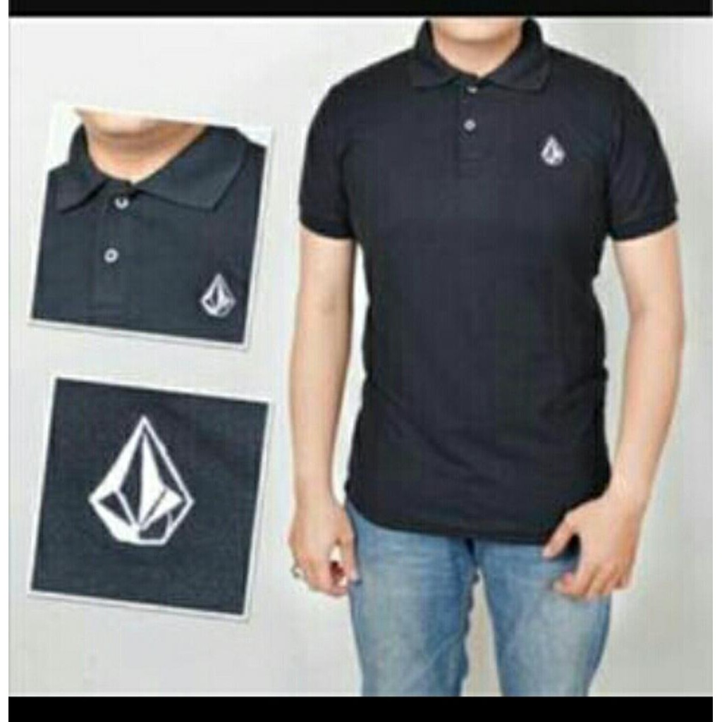 Promo kaos kerah baju polo shirt tshirt t shirt kaos pria volcom black Murah