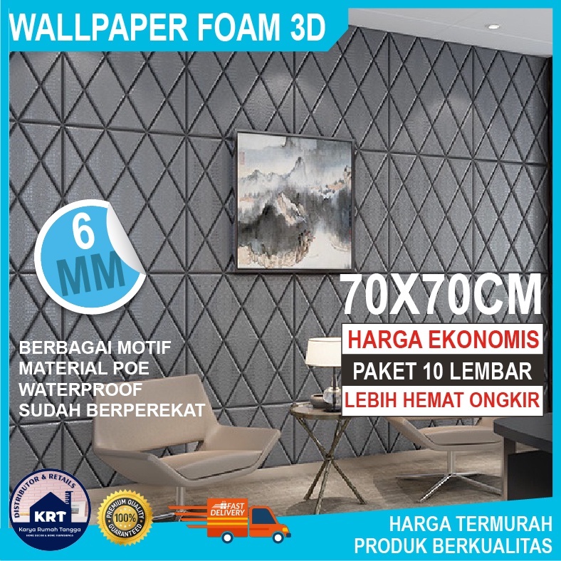 PAKET 10 Lembar Super Murah Wallpaper Dinding 3D Foam Diamond Line  Stiker Dinding Emboss Plafon Wal