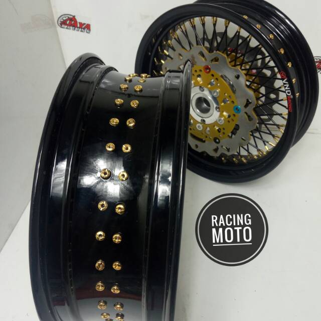 PAKET VELG VND MOTOR VIXION NEW VELG RING14X450-350 DEPAN DOUBLE DISC RUJI 2TONE PLUS RUJI SERIBU