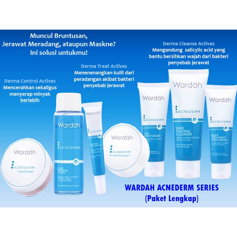 WARDAH ACNEDERM Series- Night Moist/ Day Moist/ Acne Spot Gel/ Acne Serum/ Pore Toner/ Blackbalm/ Face Powder