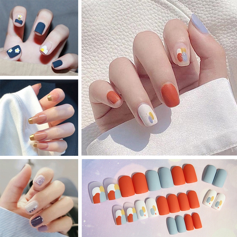 R041-r060 24pcs / box Kuku Palsu Full Cover Untuk Nail Art