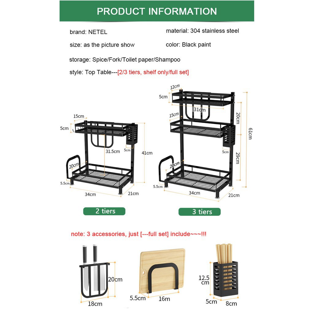 (COD)Rak Bumbu Dapur Penyimpanan Bumbu Penyelenggara Rak Susun Stainless Steel 2/3 Tier Rak Botol Rempah-rempah