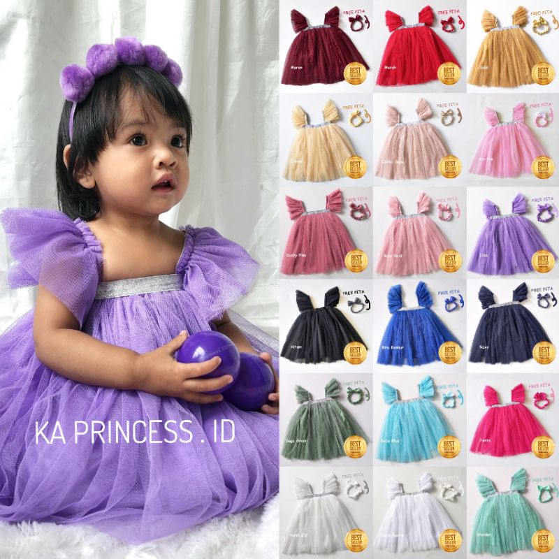 Sumber Rezeki9- Gaun Pesta Anak Perempuan 1 Tahun Import Warna Lilac Rok Tutu Anak Cewek 12 - 18